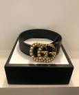 Ремінь Gucci Leather Belt with Pearl Double G Buckle