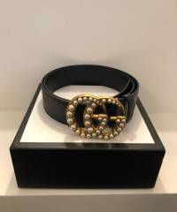 Ремінь Gucci Leather Belt with Pearl Double G Buckle