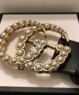 Ремінь Gucci Leather Belt with Pearl Double G Buckle