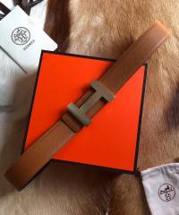 Двосторонній шкіряний ремінь Hermes Brown