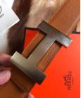 Двосторонній шкіряний ремінь Hermes Brown