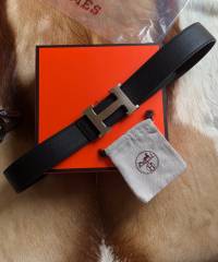 Двосторонній шкіряний ремінь Hermes Black