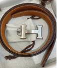 Шкіряний ремінь Hermes Brown Leather Silver Hardware H Logo