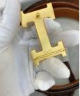 Шкіряний ремінь Hermes Brown Leather Gold Hardware H Logo